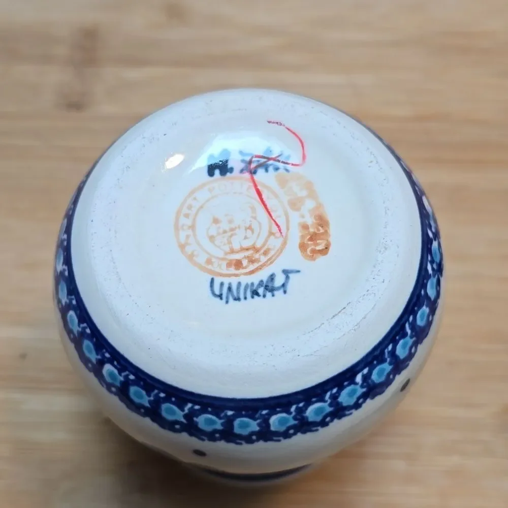 Polish Pottery Vase ~ Bubble ~ 4.25 inch ~ UNIKAT signature blue flower